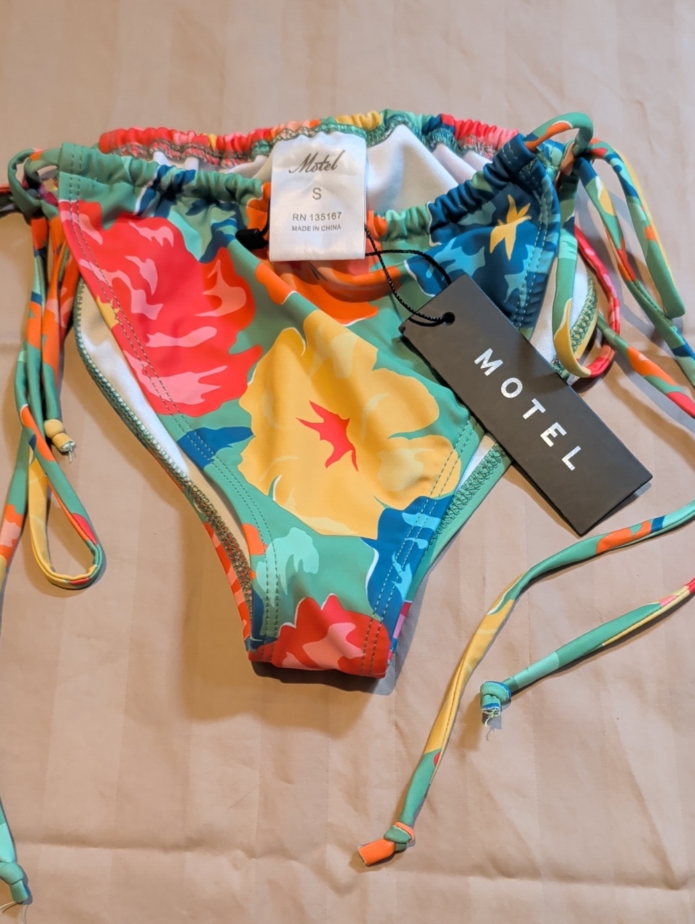 Motel Multicolor Floral Tie-Side Bikini Bottom — Green